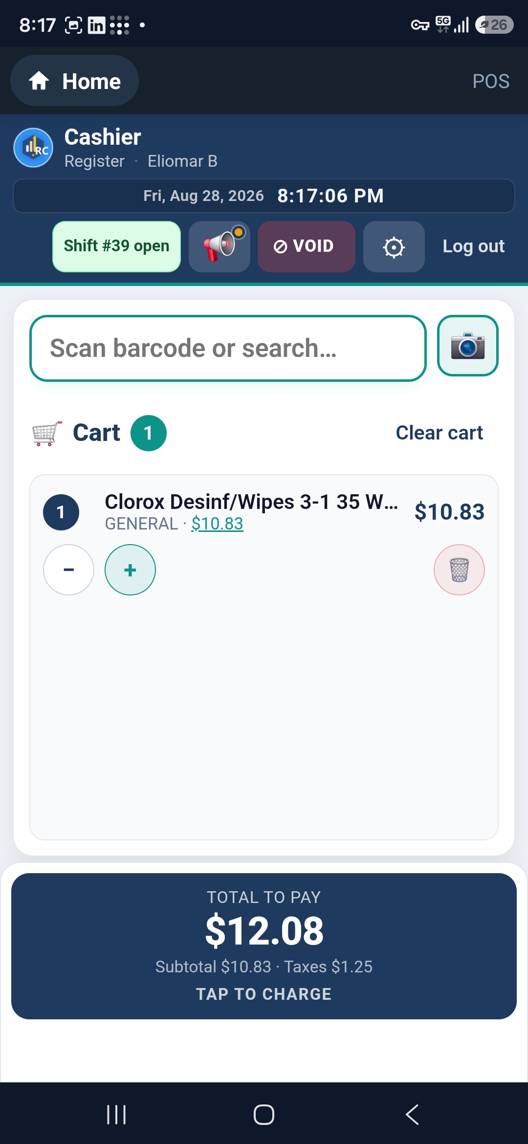 Retail Core APK register: cart and total