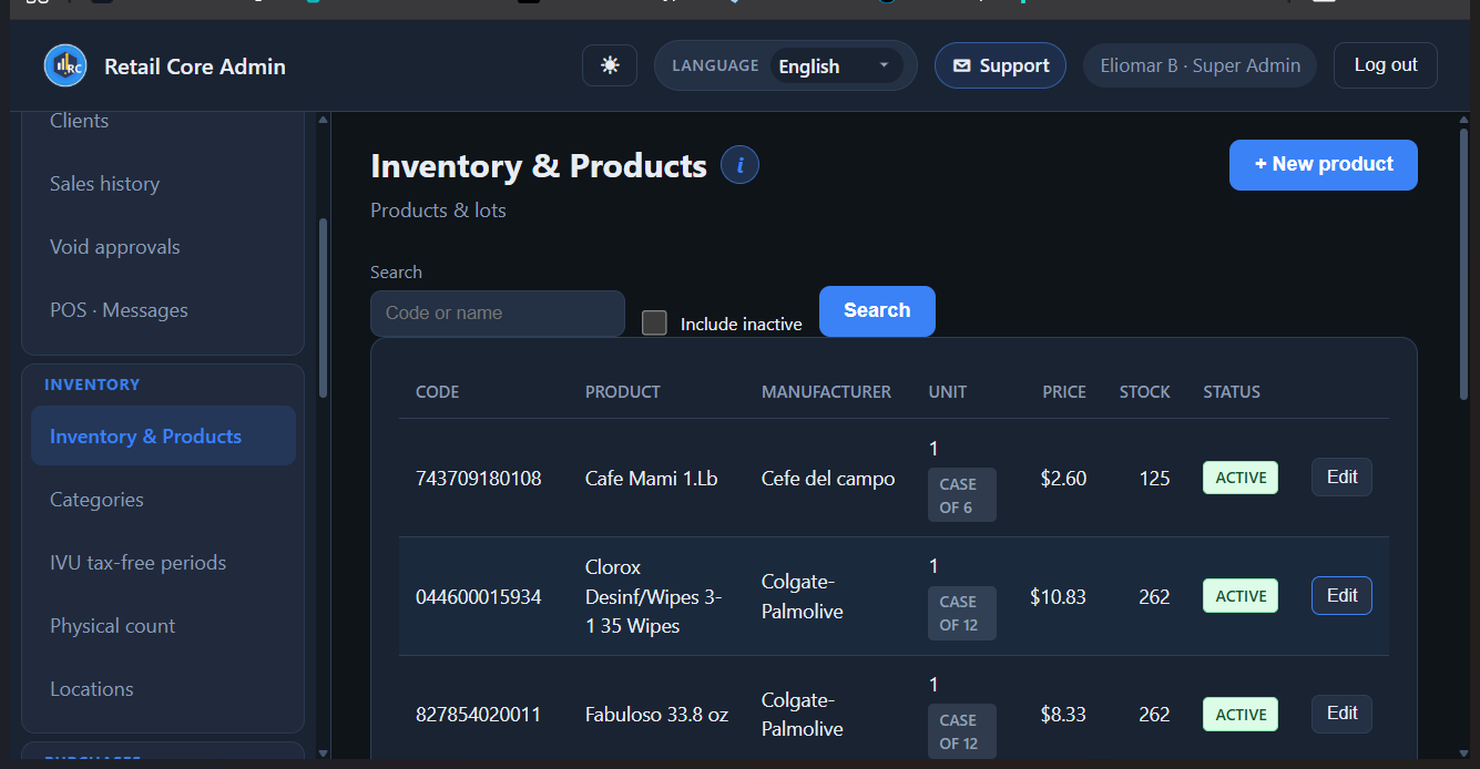Inventory and products
